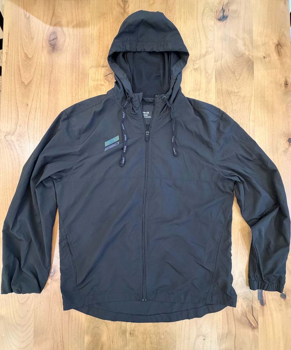 Hurley Zip-Up Hooded Windbreaker Jacket Size M Black